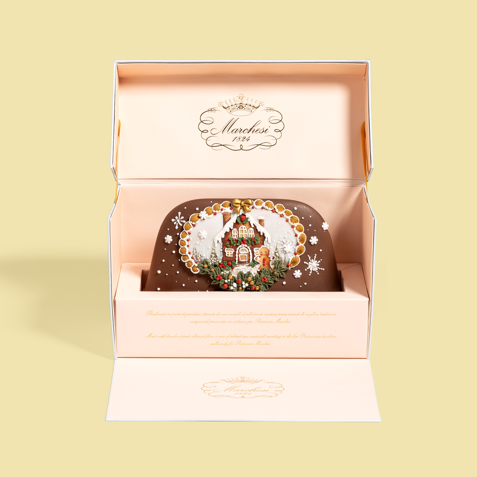 Gianduiotto decorato a mano con casetta natalizia