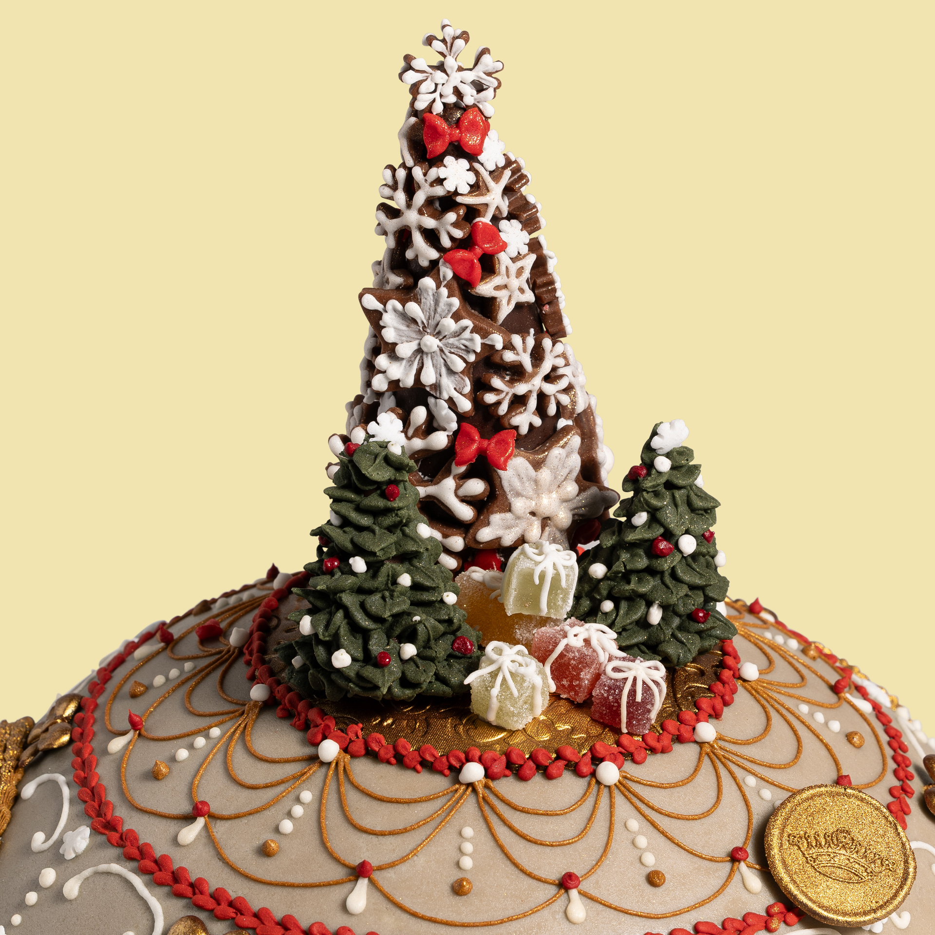 Hand-decorated Panettone with Christmas fir tree