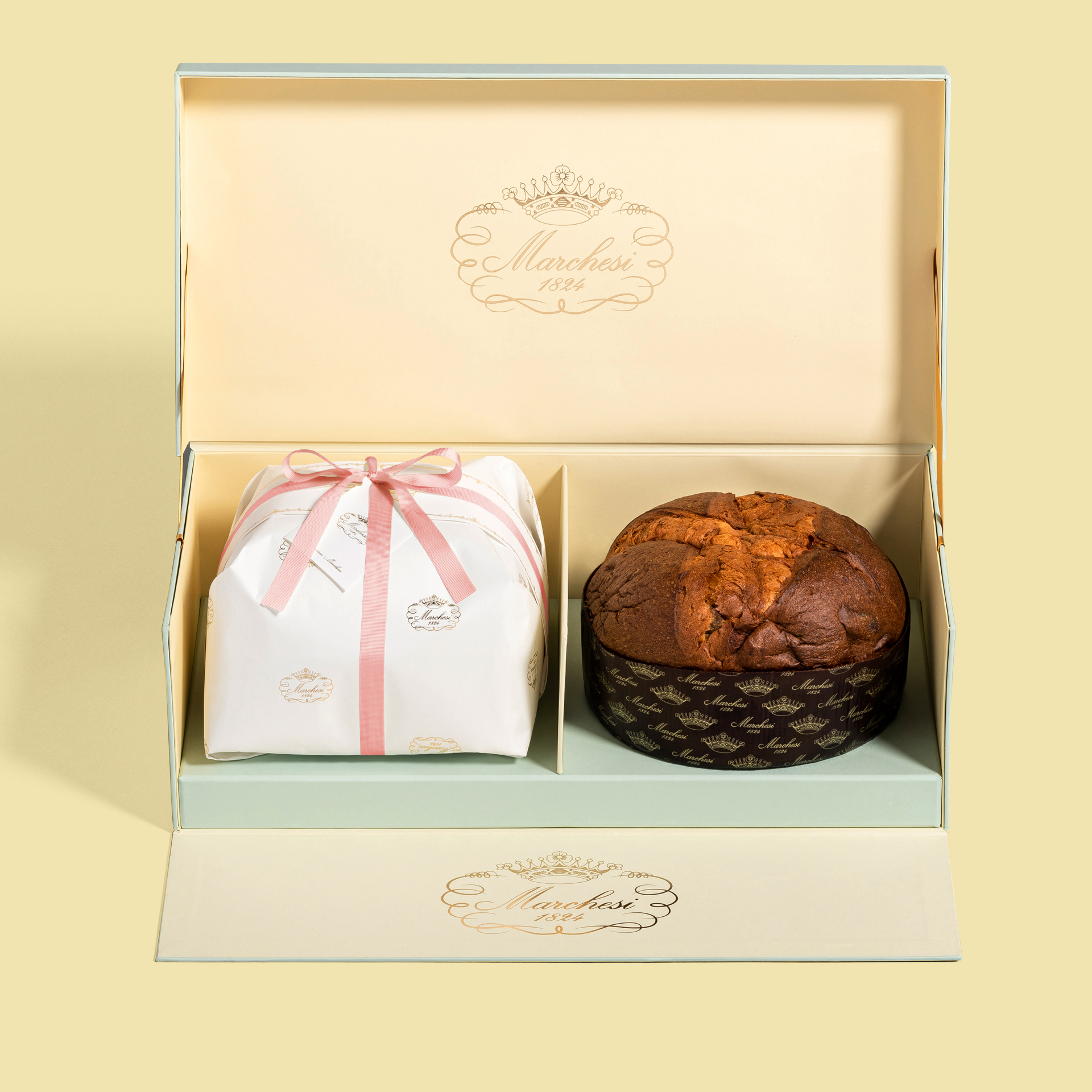 Geschenkpackung Panettone Classic und Panettone mit kandierten Kastanien