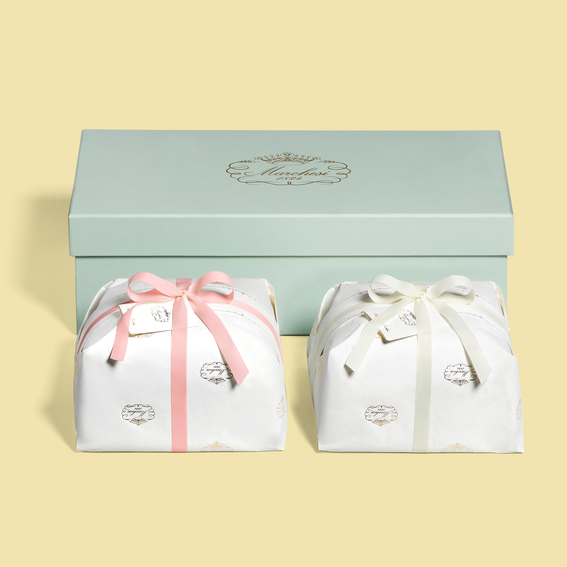 Geschenkpackung Panettone Classic und Panettone mit kandierten Kastanien