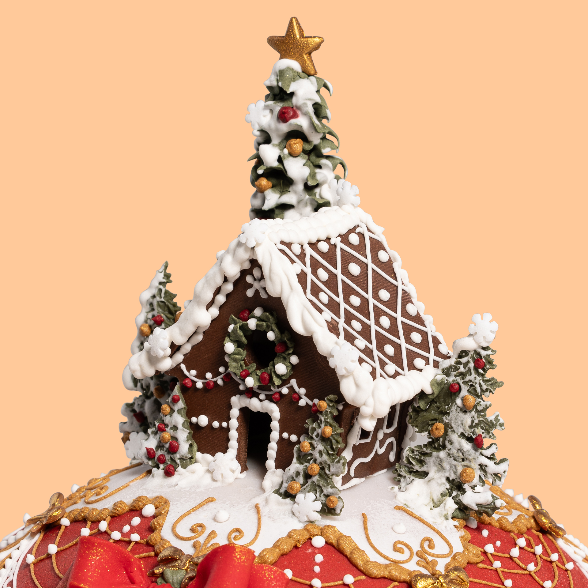 Hand-decorated Panettone with gingerbread house