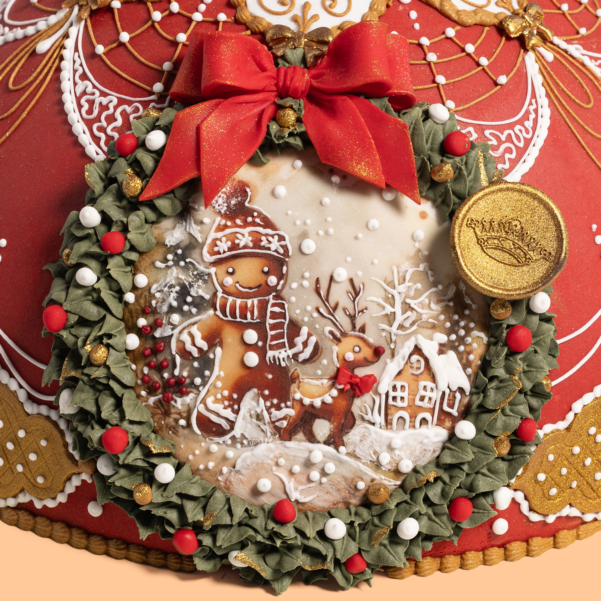 Hand-decorated Panettone with gingerbread house